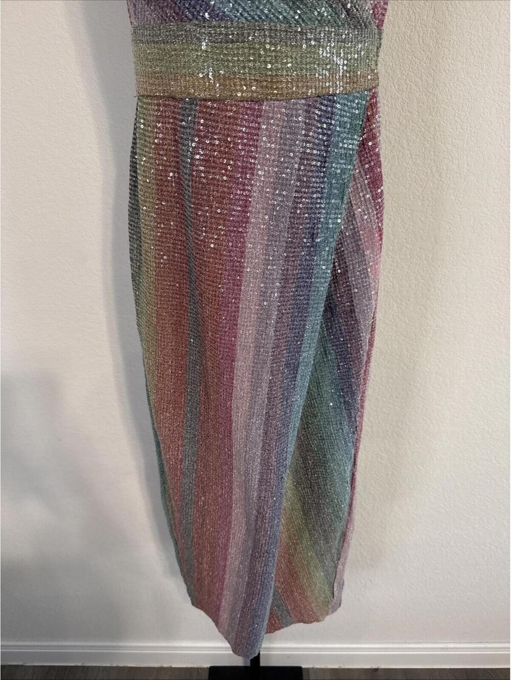 SAYLOR Rainbow Meghan Sequin Mini Dress Spaghetti Straps - MED **FLAWED** - Picture 4 of 13